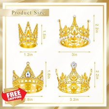 Jetec 4pc Mini Crown Cake Topper Gold Rhinestone Pearl Tiara Birthday