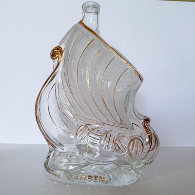 Larsen Cognac Viking Ship Empty Glass Bottle French Brandy Decanter Display Art