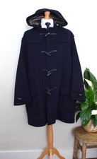 AQUASCUTUM Navy Melton Wool Duffle Coat Size 44/46 XL Horn Toggle Leather 54/56