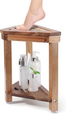 Shower Foot Rest Shower Stool Acacia Wood Corner Bath Seat for Shaving