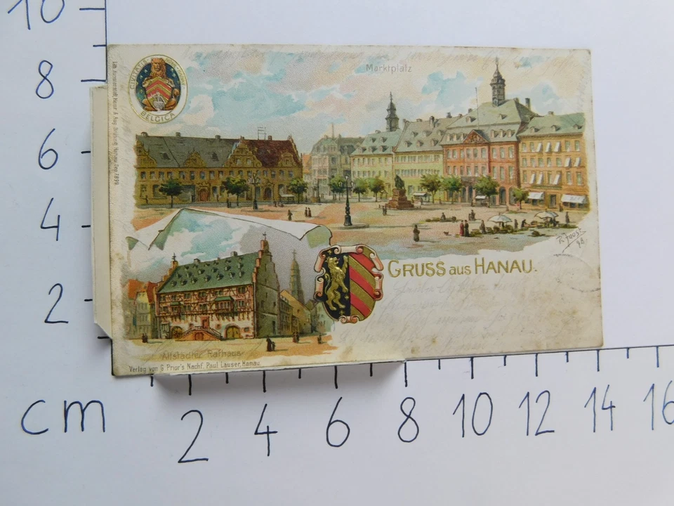 Hanau geprägte Ansichtskarte AK 1901 Altstädter Rathaus gold. Wappen Marktplatz - Bild 4 von 4