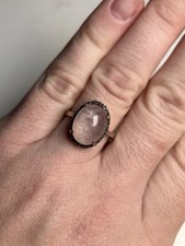 Vintage Ring Gr. 55 Silber 835 Rosenquarz pink Stein rosu Cabochon Schmuck
