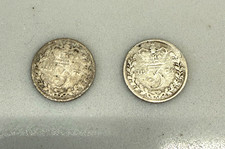 1863 & 1873 Silver Three Pence Pair Great Britain Young Victoria 3 Pence