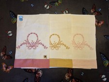 Set di 3 Asciugamani vintage in puro Lino ricamato 
