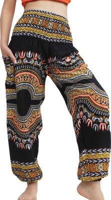 Smocked Waist Harem Baggy Pants, , Rayon Elephant Boho Yoga, 3X-Large, Dashik...