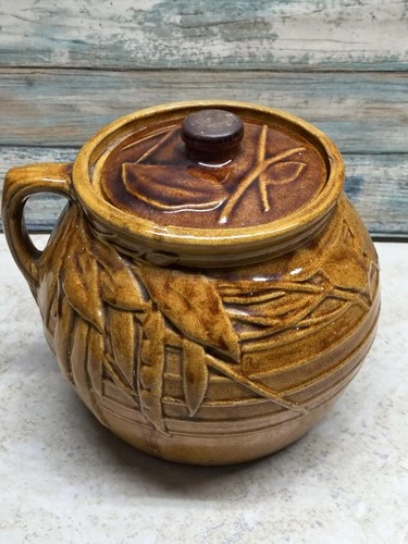 Vintage McCoy Pottery USA Single Handle Bean Pot Cookie Jar Planter Brown Glaze