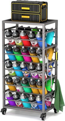 Metal Paint Spray Can Cart with Tray - Garage Organizer & Storage Rack