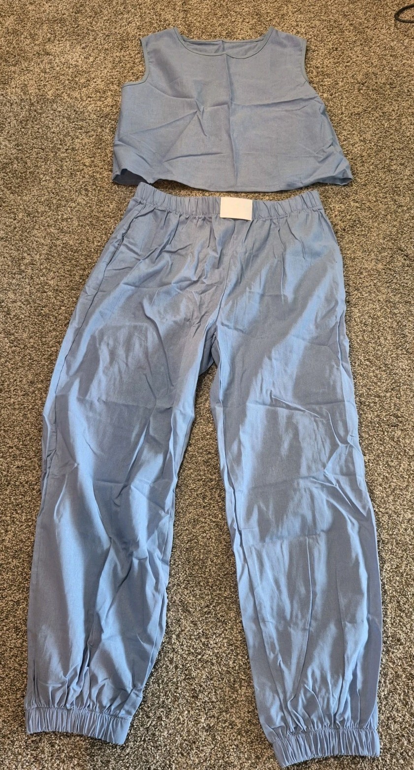 Women's Medium Light Blue 2 Piece Set Crop Tank Jogger Pants Elastic Waist NWOT