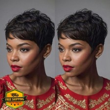 RUISENNA Pixie Cut Wig Human Hair Short Glueless Black Women Wear Go Bangs