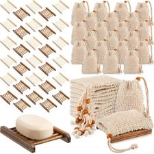 Soap Exfoliating Bag Holder Set Included Bathroom Wooden Soap Dish Pine Wood ...