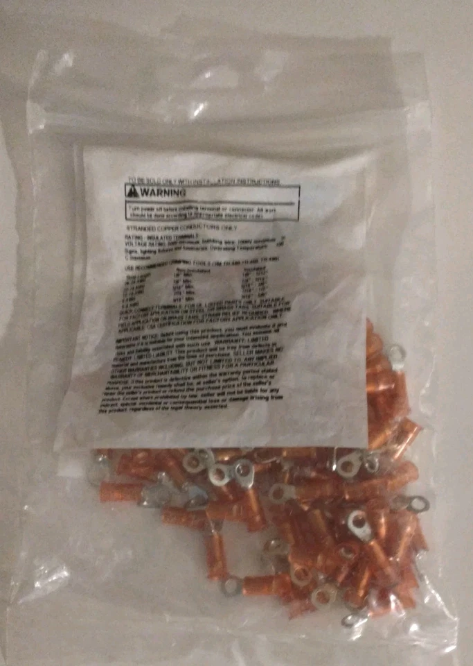 Ring Terminal, 22-18 Awg,  Nylon Insulated, #6 Stud, 3M-94724, 100 Pc/bag,  New - Image 2 of 4