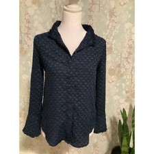 Banana Republic Dillon Classic Fit Navy Blue Textured Clip Dot Blouse Petite XXS