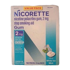 Nicorette 2 mg Nicotine Stop Smoking Aid Gum, White Ice Mint-160 Count Exp 05/28