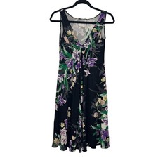 Elie Tahari Silk V-Neck Sleeveless Floral Mini Dress Empire Waist Womens Small