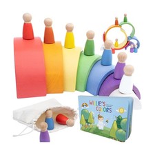 Montessori Nesting Rainbow Toy: Open-Ended Wooden Stacking Set with... Fast Ship