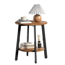 Side Table, Small Round End Table with Storage Shelf for Small Space, 2-Tier ...