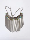 Vintage Costume Jewelry Silver Tone Ethnic Tassel Pendant Necklace 16.5 Inch
