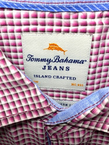 TOMMY BAHAMA Jeans Island Modern Fit LS Pink Gray Check Flip Cuff Shirt Men’s LG - Picture 4 of 6