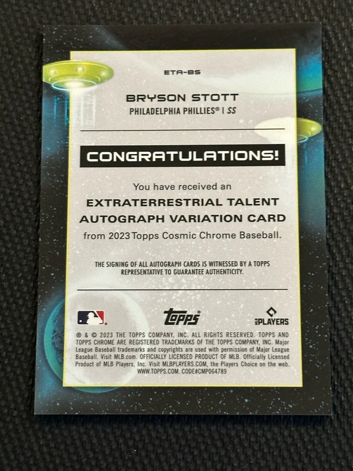 🔥BRYSON STOTT 2023 Topps Cosmic Chrome ET RED FLARE AUTO /5 Bryson Stott Philly - Image 3 of 4