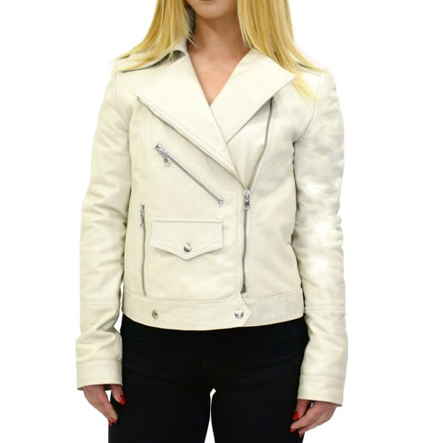 Giacca Chiodo Donna Vera Pelle Bianco Giubbotto Classico Giubbino VIETRI LEATHER - 第 1/12 張圖片
