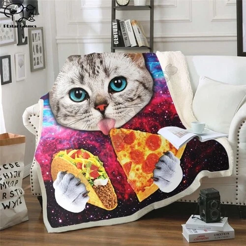 Taco Pizza Cat Sherpa Blanket Fleece Wearable Unique Throw Blanket for Sofa  Bed