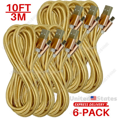3/6Pack Braided Micro USB Fast Charging Data SYNC Charger Cable Cord 10FT Lot