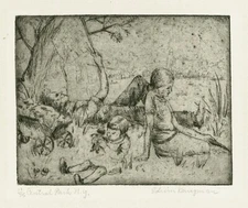 A fine original etching of Central Park by Edwin Kaufman, 1940's