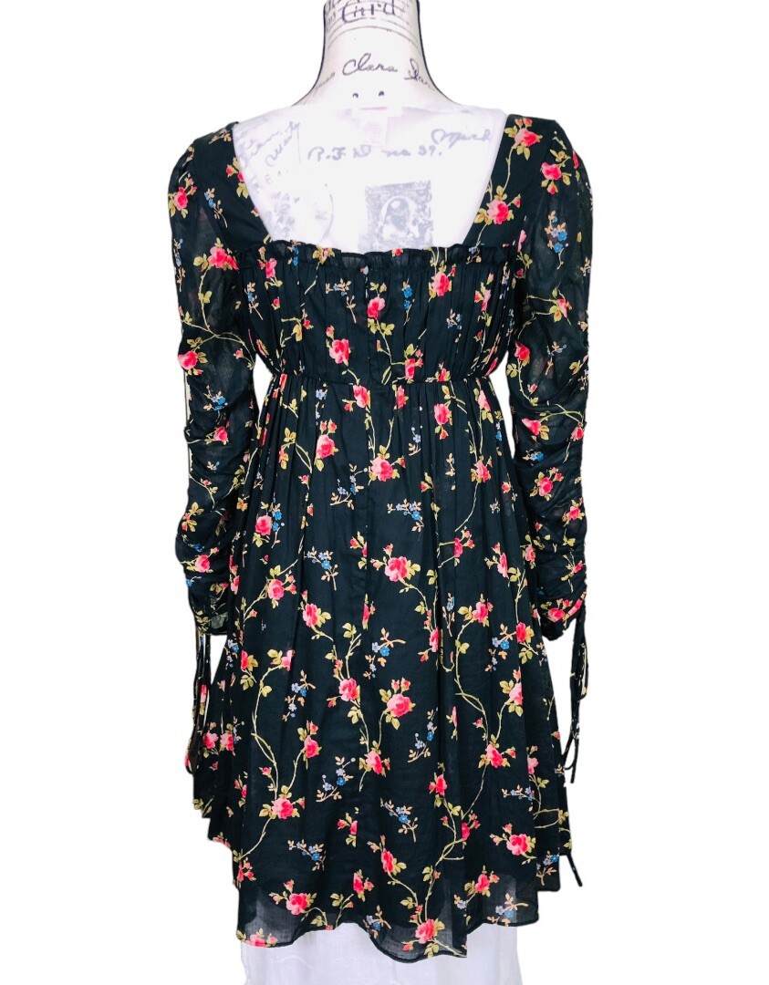 Jill Stuart Floral Corset Dress Size 0 Black Pink Ruched Long Sleeve Back  Zip | eBay