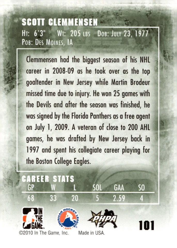 Scott Clemmensen - Signed 2009-10 ITG Between The Pipes Stars Of The Game #101 - Image 2 of 2