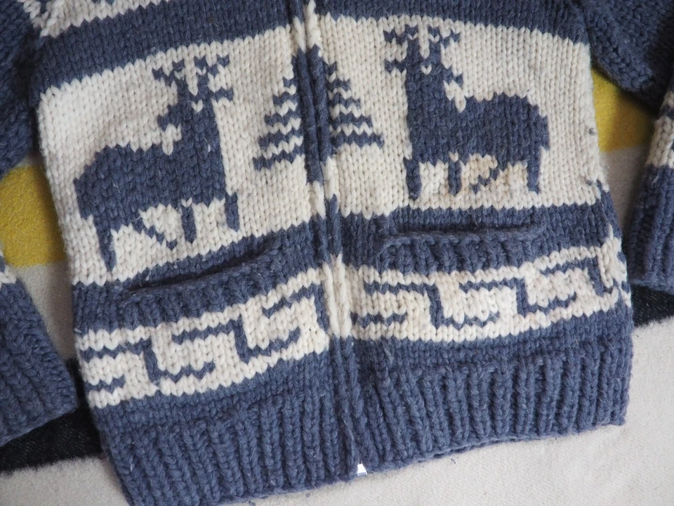 VTG 70s 80s Kanata Gray Cream Deer Wool Full Zip Heavy Cowichan Sweater M - Image 3 of 4
