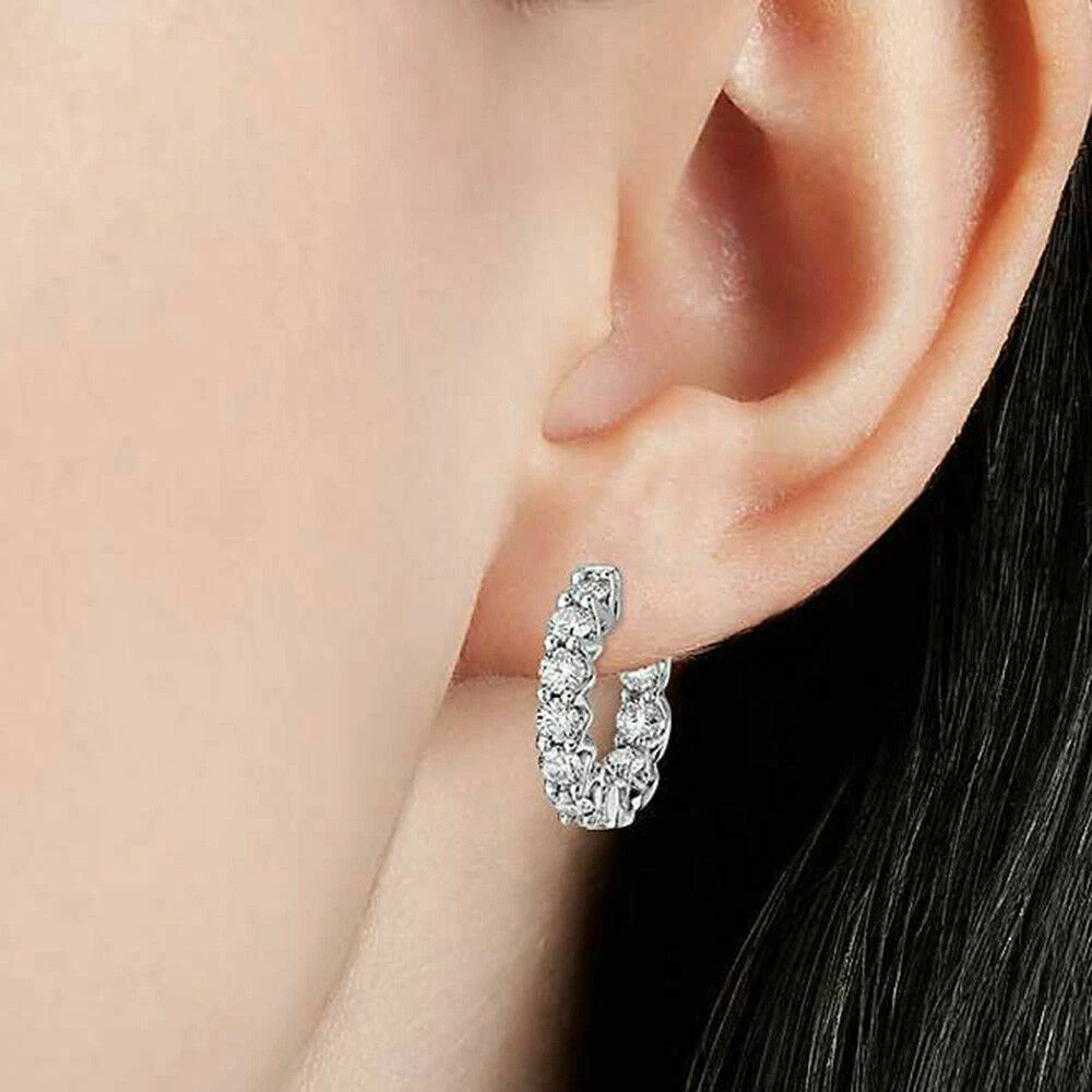 1.00 Ct Natural Diamond Hoop Girl Earring Solid 14K White Gold Women's Stud