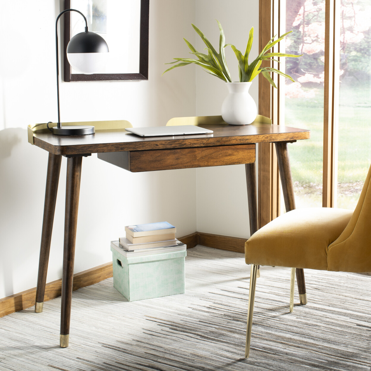 SAFAVIEH Parker 1-Drawer Desk | Walnut / Gold |