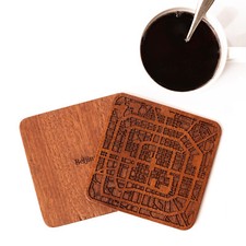 Wooden Map coasters Asia east city map craft Free combination handmade