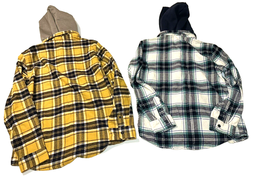 Old Navy Boys 14/16 Hooded Button Down Plaid Flannels LOT OF 2 Lightweight - Picture 2 of 5