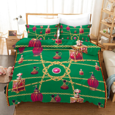 3D Parfüm Rautenmuster Grün Quilt Cover Set Bettwäsche Sets Kissenbezüge 64