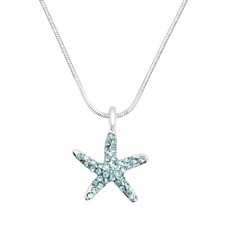 Starfish Necklace Rhinestone Crystal .75" Pendant SeaLife Beach SILVER AQUA 0064