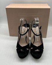 Miu Miu Black Suede Peep Toe Strappy Platform Slingback Sandal Pump sz 38.5