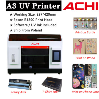ACHI A3 UV Printer Epson 1390 Print Head For Flat Cylindrical 3D Embossed UV Ink