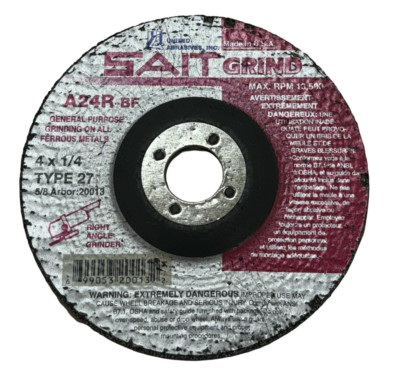 SAIT 4'' x 1/4'' x 5/8'' Depressed Center Grinding Wheel A24R Metal USA Made