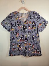 Disney Gray Haunted House Trick or Treat Scrub Top Medium