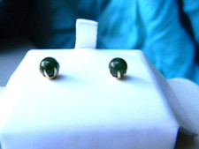 14k Gold Spinach Jade Ball Stud Earrings