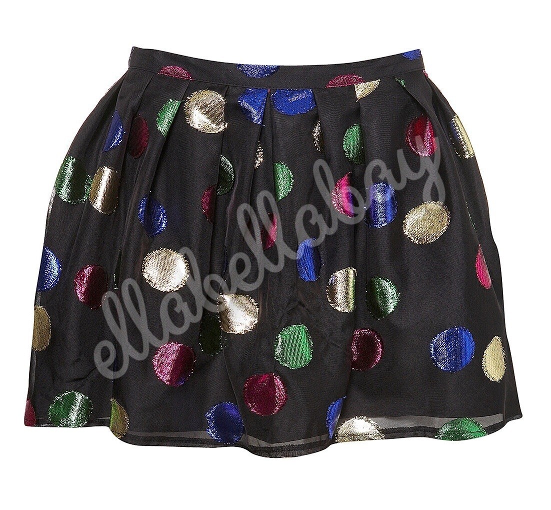TOPSHOP Premium Black Pink Gold Polka Dot Spotty Circle Prom Mini Skirt  UK14 12