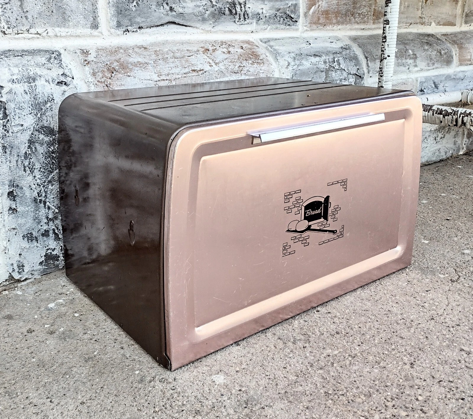 Vintage West Bend Aluminum Rosy Copper Aluminum Bread Box w/ Cutting Board