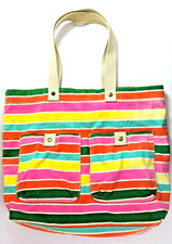 Mossimo Supply Large Canvas Tote Bag Multicolor Striped Zipper Pocket 16" x 14"
