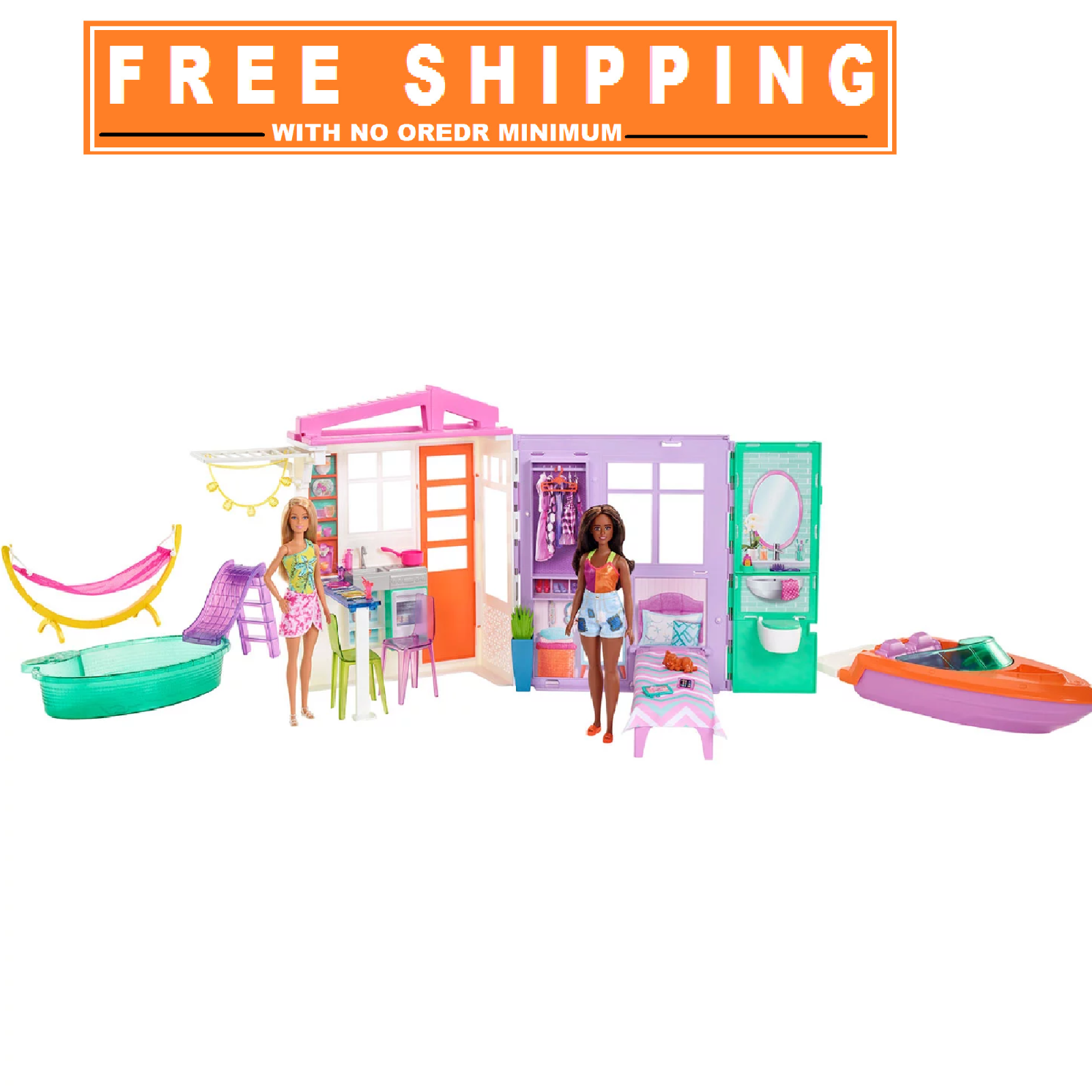 Barbie Beach House Bundle with 2 Dolls and Accessories