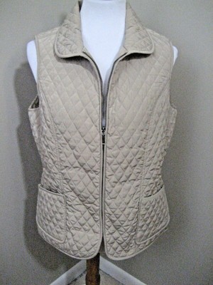 Talbots Tan Full Zip Sleeveless Quilted Vest Sz M Ebay