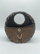 Vintage Native American Whipstitch Brown Leather and Suede Hand Bag