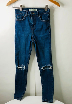 Topshop Moto Jamie Skinny Jeans Women's Size 26x30 Distressed Med Blue Wash