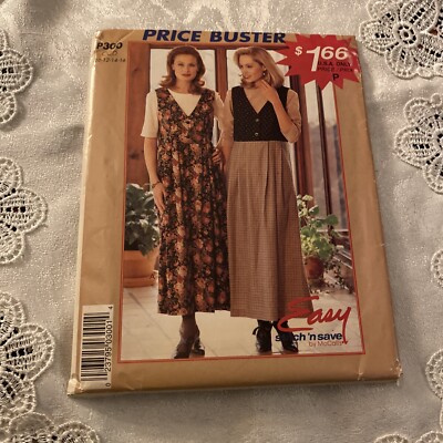 McCalls Sewing Pattern P300 Jumper Dress Top Denim Cotton Linen 10-12-14-16  Vtg | eBay