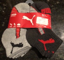 Puma Boy's 6 Pack Cushioned Quarter Socks Size S shoe size 4-8.5 sock 5-6.5 